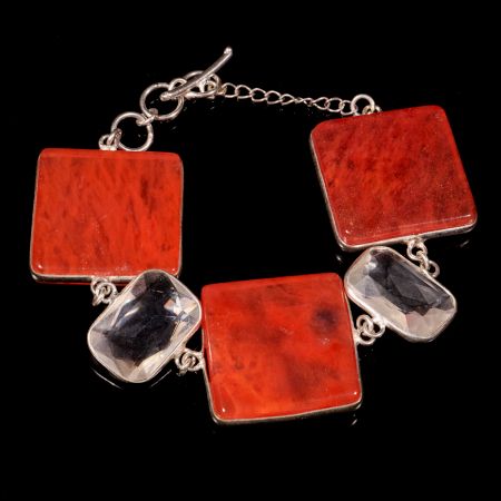 Agate & Glass stone bracelet, Brass silver plated bracelet for women